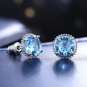SKY BLUE ROUND ZIRCON STUD 6 CLAW EARRINGS